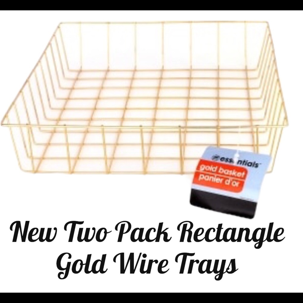 New Two Pack Of Rectangle Gold Wire Trays